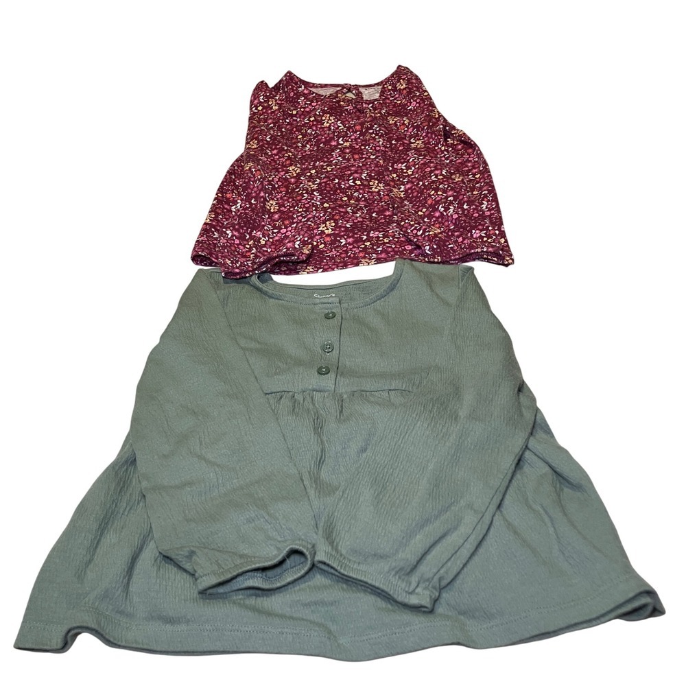 Kid Girls Size 5T Shirt Bundle Burgundy Floral Long Sleeve Green Long Sleeve